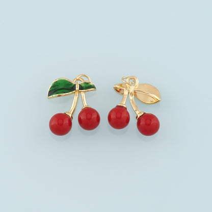 Gold Cherry Charms,18K Gold Filled Enamel Cherry Pendant,Fruit Charm Bracelet Necklace for DIY Jewelry Making Supply