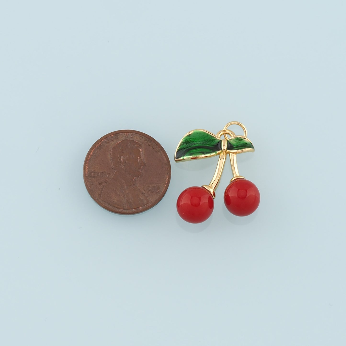 Gold Cherry Charms,18K Gold Filled Enamel Cherry Pendant,Fruit Charm Bracelet Necklace for DIY Jewelry Making Supply
