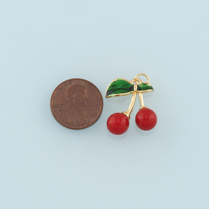 Gold Cherry Charms,18K Gold Filled Enamel Cherry Pendant,Fruit Charm Bracelet Necklace for DIY Jewelry Making Supply