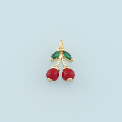 Gold Cherry Charms,18K Gold Filled Enamel Cherry Pendant,Fruit Charm Bracelet Necklace for DIY Jewelry Making Supply