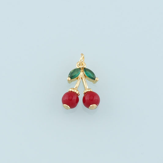 Gold Cherry Charms,18K Gold Filled Enamel Cherry Pendant,Fruit Charm Bracelet Necklace for DIY Jewelry Making Supply