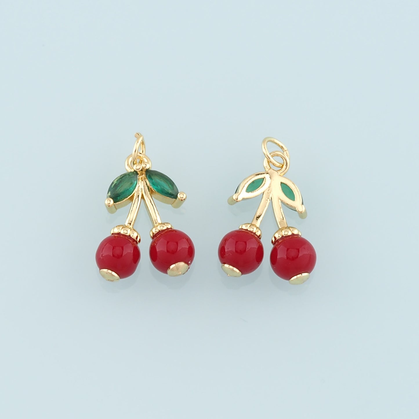 Gold Cherry Charms,18K Gold Filled Enamel Cherry Pendant,Fruit Charm Bracelet Necklace for DIY Jewelry Making Supply