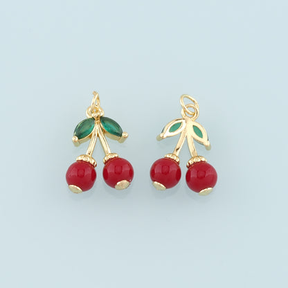 Gold Cherry Charms,18K Gold Filled Enamel Cherry Pendant,Fruit Charm Bracelet Necklace for DIY Jewelry Making Supply