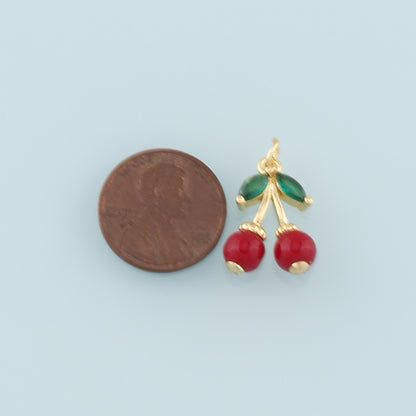 Gold Cherry Charms,18K Gold Filled Enamel Cherry Pendant,Fruit Charm Bracelet Necklace for DIY Jewelry Making Supply