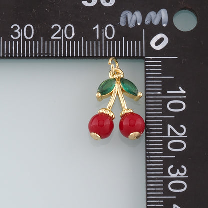 Gold Cherry Charms,18K Gold Filled Enamel Cherry Pendant,Fruit Charm Bracelet Necklace for DIY Jewelry Making Supply