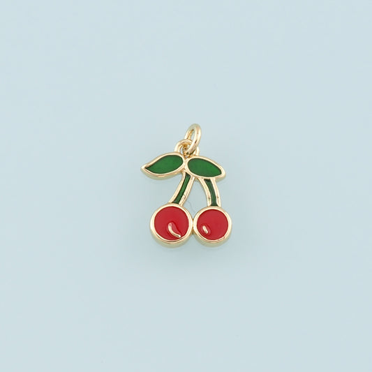Gold Cherry Charms,18K Gold Filled Enamel Cherry Pendant,Fruit Charm Bracelet Necklace for DIY Jewelry Making Supply