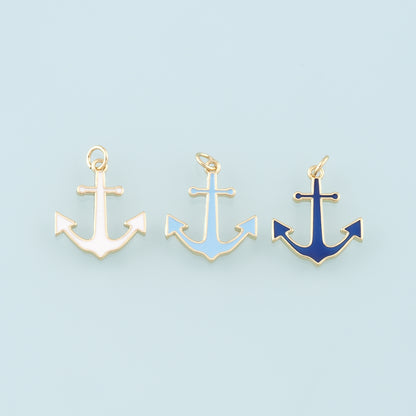 Gold Anchor Charms,18K Gold Filled Enamel Pendant Charm Bracelet Necklace for DIY Jewelry Making Supply