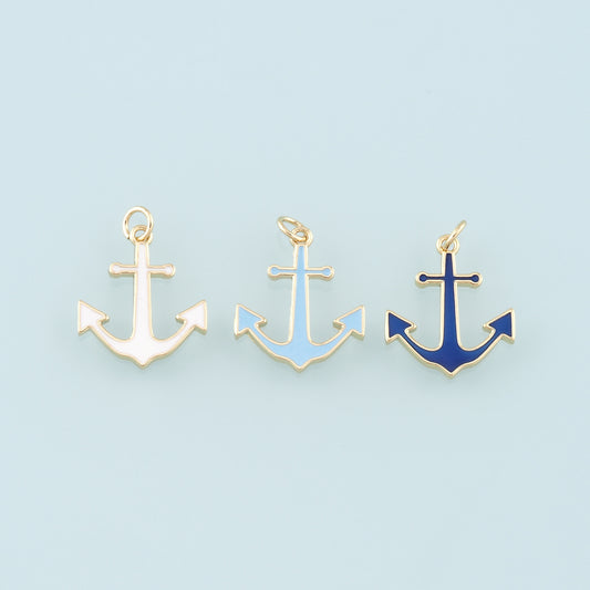 Gold Anchor Charms,18K Gold Filled Enamel Pendant Charm Bracelet Necklace for DIY Jewelry Making Supply