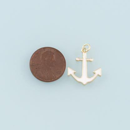 Gold Anchor Charms,18K Gold Filled Enamel Pendant Charm Bracelet Necklace for DIY Jewelry Making Supply