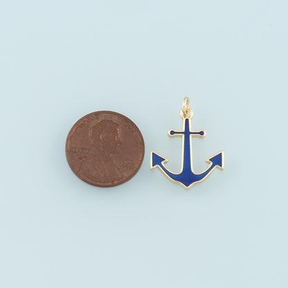 Gold Anchor Charms,18K Gold Filled Enamel Pendant Charm Bracelet Necklace for DIY Jewelry Making Supply