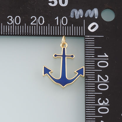Gold Anchor Charms,18K Gold Filled Enamel Pendant Charm Bracelet Necklace for DIY Jewelry Making Supply