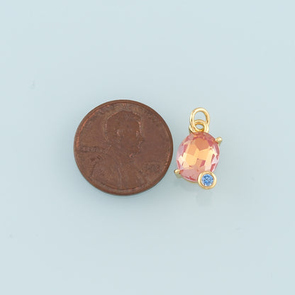 Gold Oval Crystal Charm,18K Gold Filled Crystal Pendant Bracelet Necklace for DIY Jewelry Making Supply