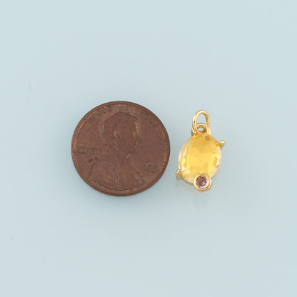 Gold Oval Crystal Charm,18K Gold Filled Crystal Pendant Bracelet Necklace for DIY Jewelry Making Supply