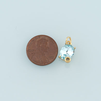 Gold Oval Crystal Charm,18K Gold Filled Crystal Pendant Bracelet Necklace for DIY Jewelry Making Supply