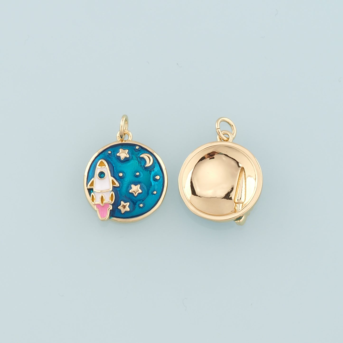 Gold Rocket Charms,18K Gold Filled Enamel Starry Sky Charm Bracelet Necklace for DIY Jewelry Making Supply