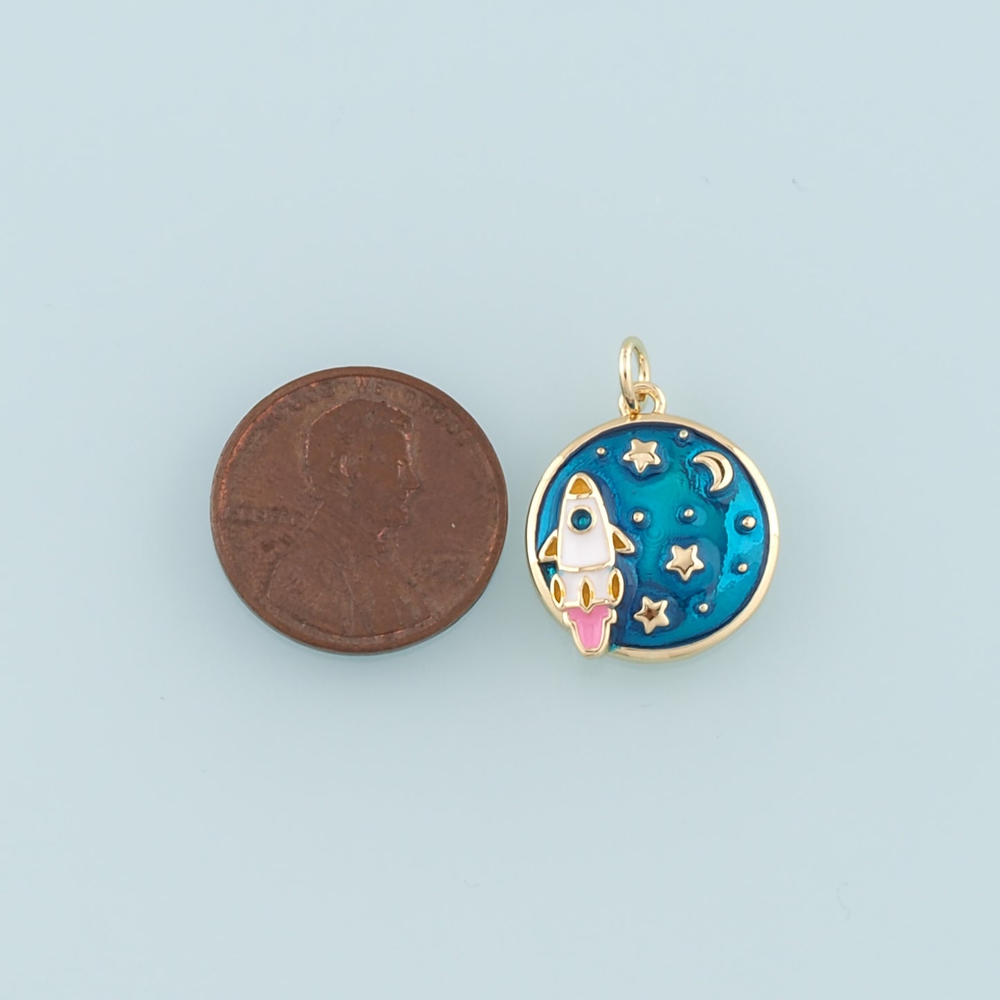Gold Rocket Charms,18K Gold Filled Enamel Starry Sky Charm Bracelet Necklace for DIY Jewelry Making Supply