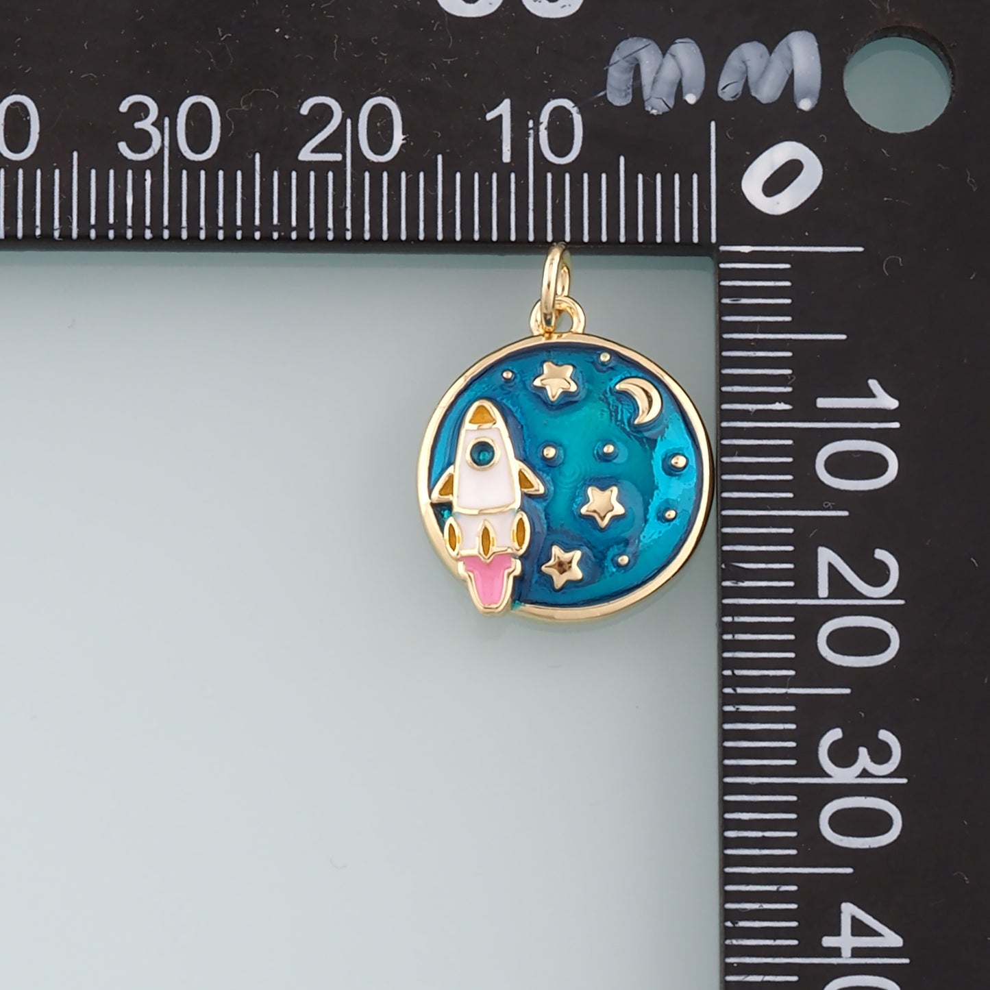 Gold Rocket Charms,18K Gold Filled Enamel Starry Sky Charm Bracelet Necklace for DIY Jewelry Making Supply