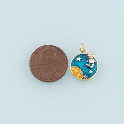 Gold Astronaut Charms,18K Gold Filled Astronaut Pendant,Enamel Universe Charm Bracelet Necklace for DIY Jewelry Making Supply