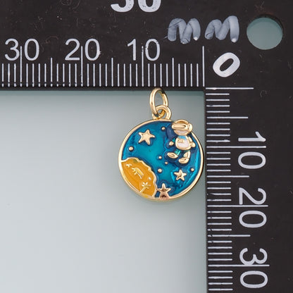 Gold Astronaut Charms,18K Gold Filled Astronaut Pendant,Enamel Universe Charm Bracelet Necklace for DIY Jewelry Making Supply