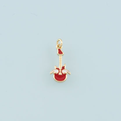 Gold Guitar Charms,18K Gold Filled Guitar Pendant,Enamel Guitar Charm Bracelet Necklace for DIY Jewelry Making Supply