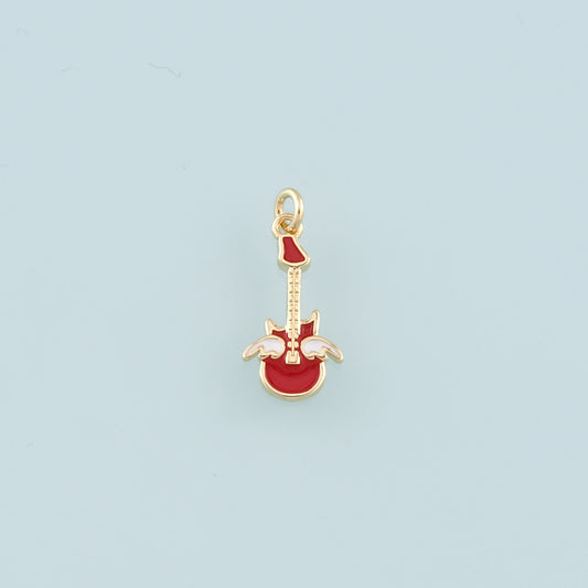 Gold Guitar Charms,18K Gold Filled Guitar Pendant,Enamel Guitar Charm Bracelet Necklace for DIY Jewelry Making Supply