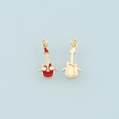 Gold Guitar Charms,18K Gold Filled Guitar Pendant,Enamel Guitar Charm Bracelet Necklace for DIY Jewelry Making Supply