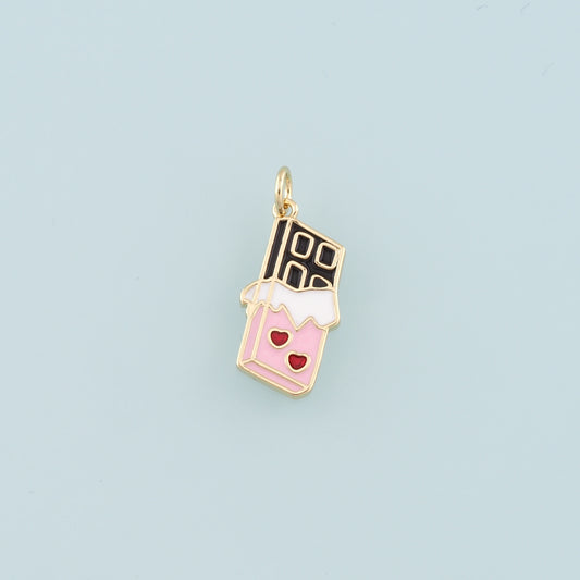 Gold Chocolate Charms,18K Gold Filled Candy Pendant,Enamel Chocolate Charm Bracelet Necklace for DIY Jewelry Making Supply