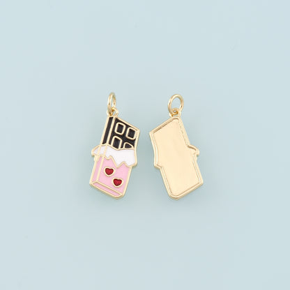 Gold Chocolate Charms,18K Gold Filled Candy Pendant,Enamel Chocolate Charm Bracelet Necklace for DIY Jewelry Making Supply