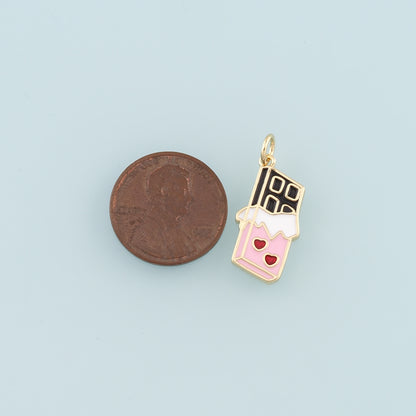 Gold Chocolate Charms,18K Gold Filled Candy Pendant,Enamel Chocolate Charm Bracelet Necklace for DIY Jewelry Making Supply