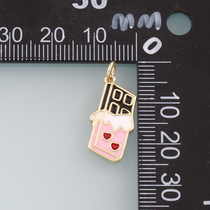 Gold Chocolate Charms,18K Gold Filled Candy Pendant,Enamel Chocolate Charm Bracelet Necklace for DIY Jewelry Making Supply