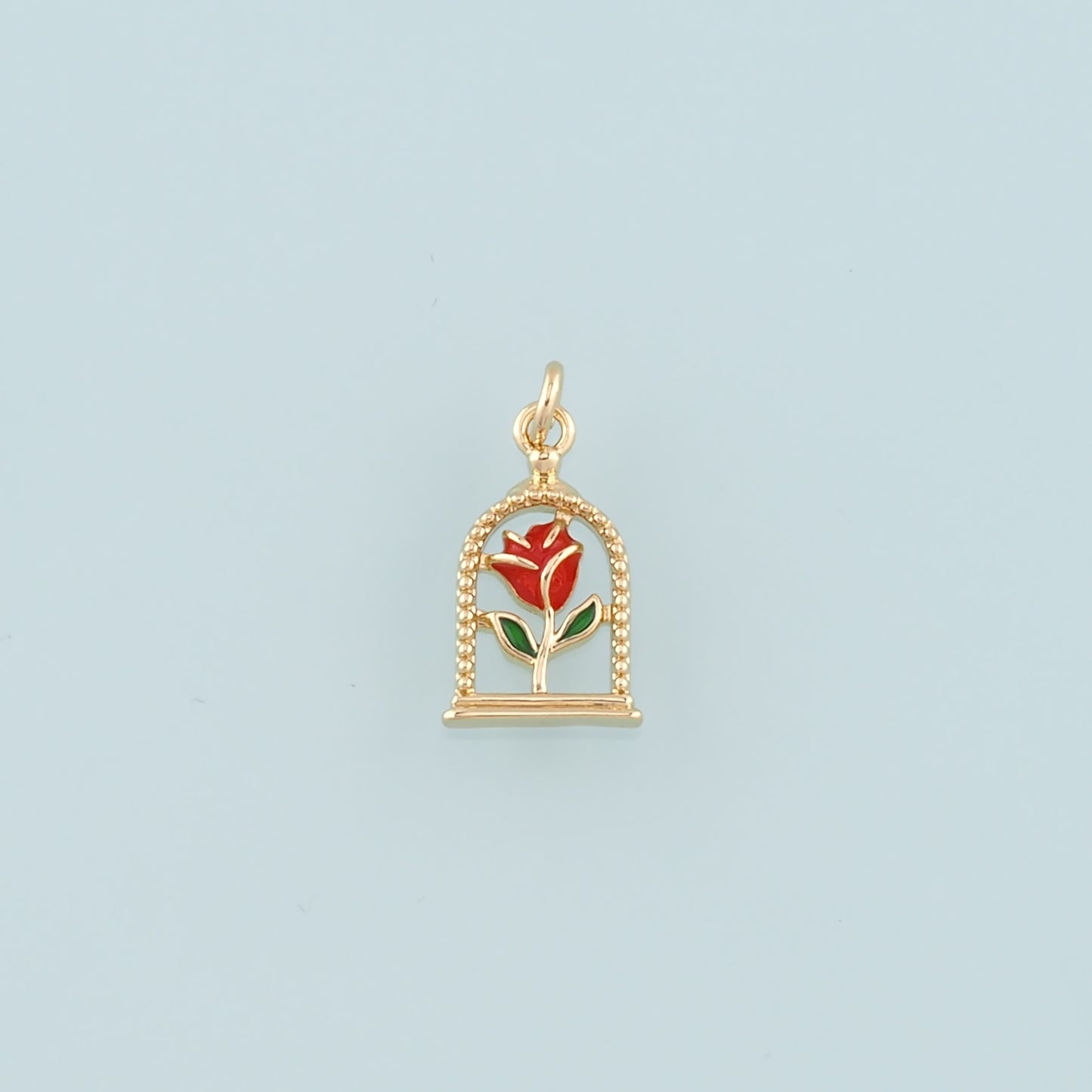 Gold Rose Charm,18K Gold Filled Rose Pendant,Enamel Flower Charm Bracelet Necklace for DIY Jewelry Making Supply