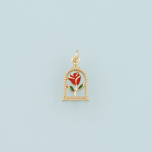 Gold Rose Charm,18K Gold Filled Rose Pendant,Enamel Flower Charm Bracelet Necklace for DIY Jewelry Making Supply