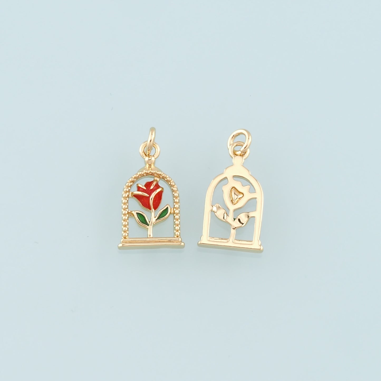 Gold Rose Charm,18K Gold Filled Rose Pendant,Enamel Flower Charm Bracelet Necklace for DIY Jewelry Making Supply