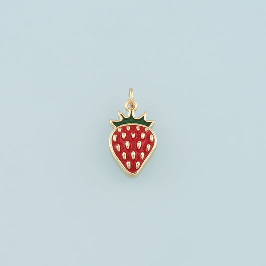 Gold Strawberry Charms,18K Gold Filled Enamel Strawberry Pendant,Fruit Charm Bracelet Necklace for DIY Jewelry Making Supply