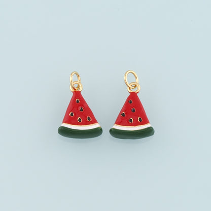 Gold Watermelon Charms,18K Gold Filled Watermelon Pendant,Enamel Fruit Charm Bracelet Necklace for DIY Jewelry Making Supply