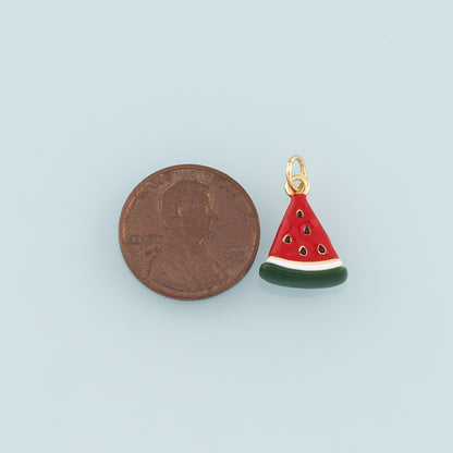 Gold Watermelon Charms,18K Gold Filled Watermelon Pendant,Enamel Fruit Charm Bracelet Necklace for DIY Jewelry Making Supply