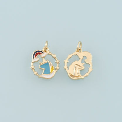 Gold Unicorn Charms,18K Gold Filled Unicorn Pendant,Enamel Unicorn Charm Bracelet Necklace for DIY Jewelry Making Supply