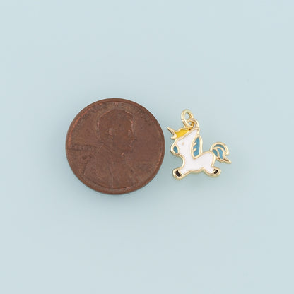 Gold Unicorn Charms,18K Gold Filled Unicorn Pendant,Enamel Unicorn Charm Bracelet Necklace for DIY Jewelry Making Supply