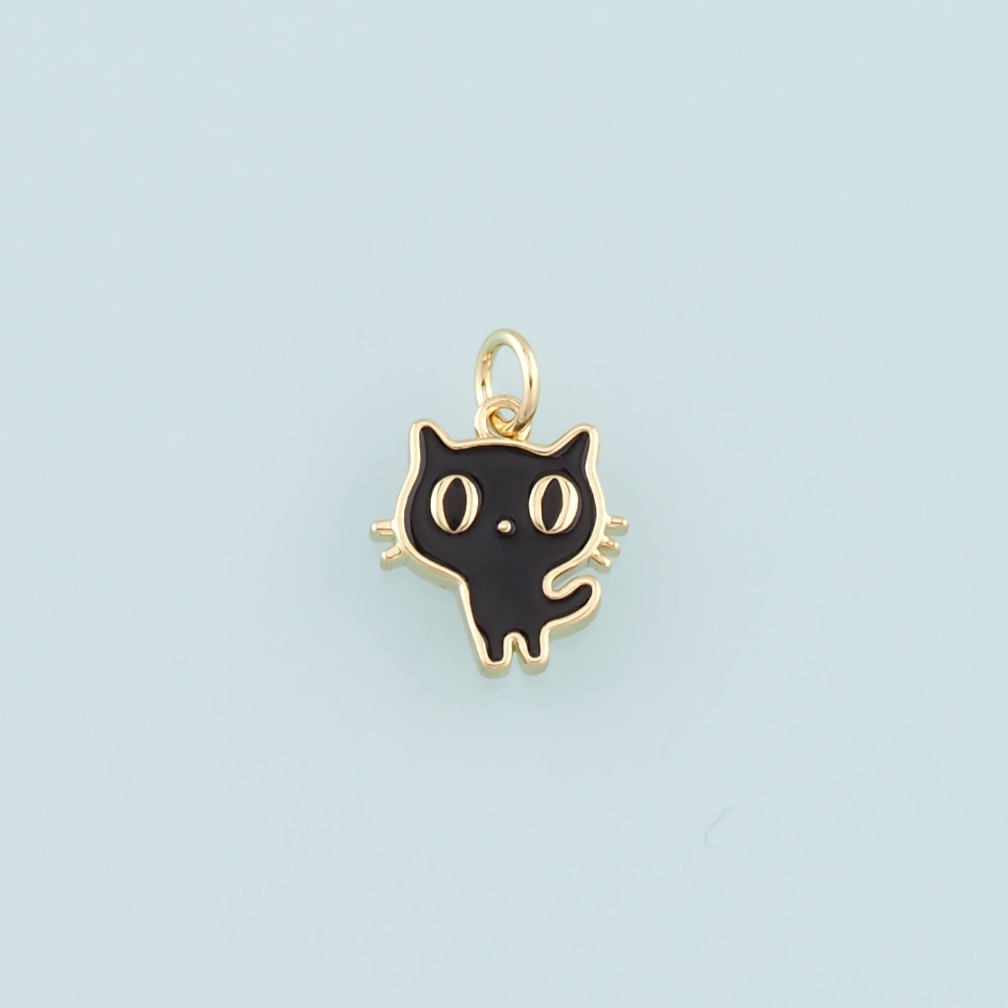 Gold Black Cat Charms,18K Gold Filled Enamel Cat Pendant,Cute Cat Charm Bracelet Necklace for DIY Jewelry Making Supply