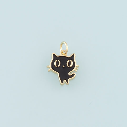 Gold Black Cat Charms,18K Gold Filled Enamel Cat Pendant,Cute Cat Charm Bracelet Necklace for DIY Jewelry Making Supply