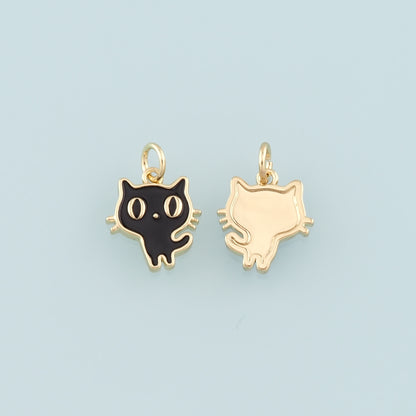 Gold Black Cat Charms,18K Gold Filled Enamel Cat Pendant,Cute Cat Charm Bracelet Necklace for DIY Jewelry Making Supply