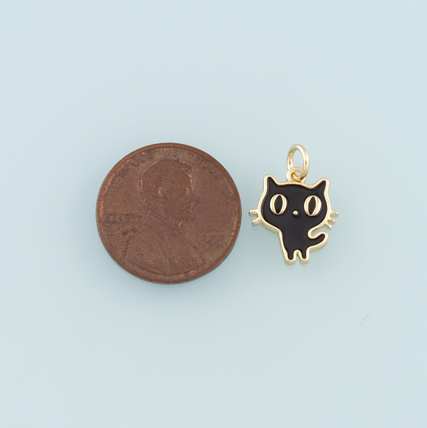 Gold Black Cat Charms,18K Gold Filled Enamel Cat Pendant,Cute Cat Charm Bracelet Necklace for DIY Jewelry Making Supply