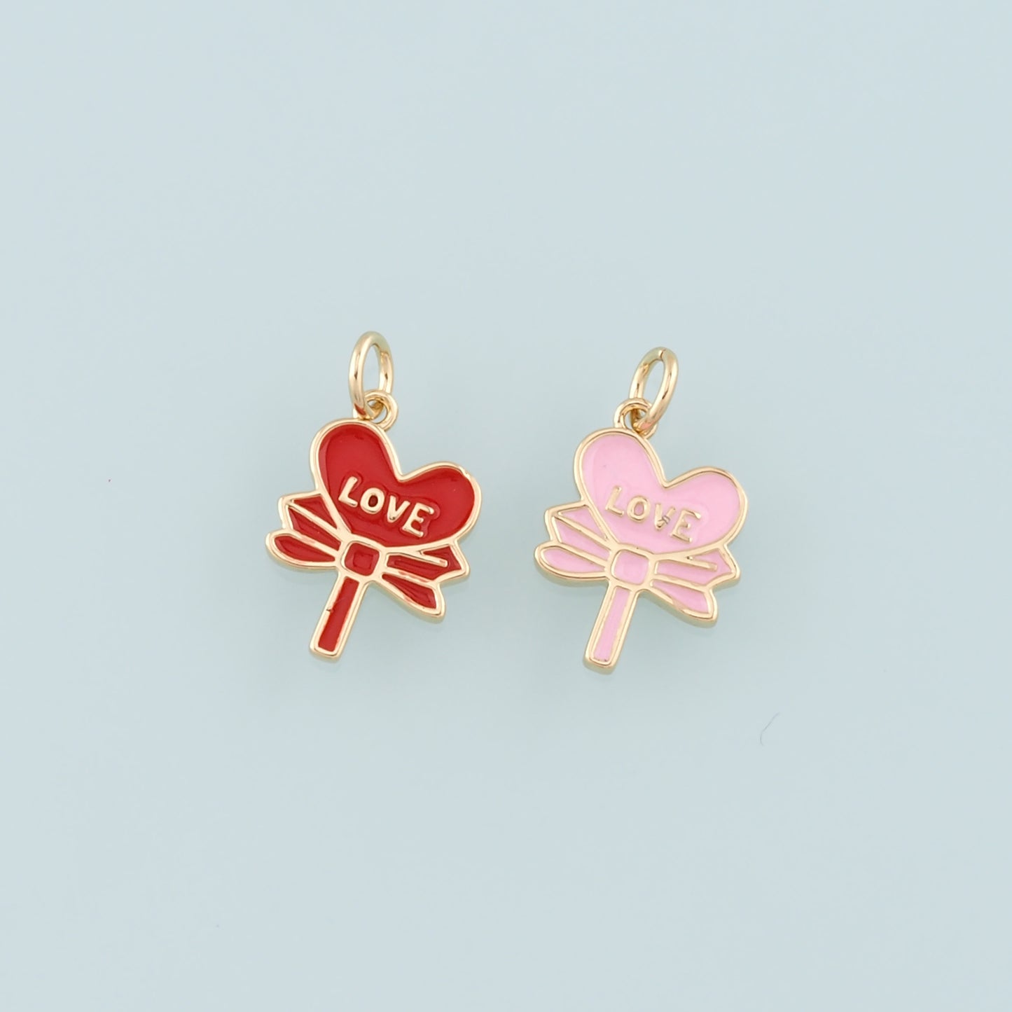 Gold Bow Lollipop Charms,18K Gold Filled Enamel Lollipop Pendant,Candy Charm Bracelet Necklace for DIY Jewelry Making Supply