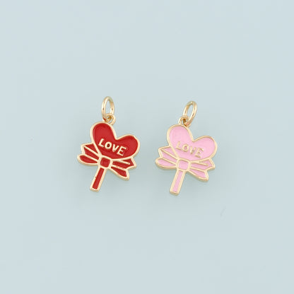 Gold Bow Lollipop Charms,18K Gold Filled Enamel Lollipop Pendant,Candy Charm Bracelet Necklace for DIY Jewelry Making Supply