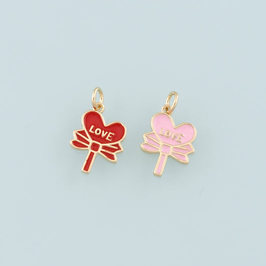 Gold Bow Lollipop Charms,18K Gold Filled Enamel Lollipop Pendant,Candy Charm Bracelet Necklace for DIY Jewelry Making Supply