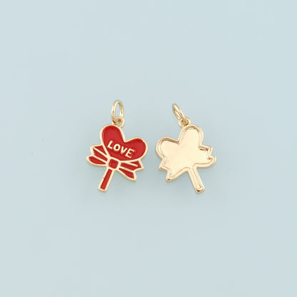 Gold Bow Lollipop Charms,18K Gold Filled Enamel Lollipop Pendant,Candy Charm Bracelet Necklace for DIY Jewelry Making Supply
