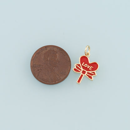 Gold Bow Lollipop Charms,18K Gold Filled Enamel Lollipop Pendant,Candy Charm Bracelet Necklace for DIY Jewelry Making Supply