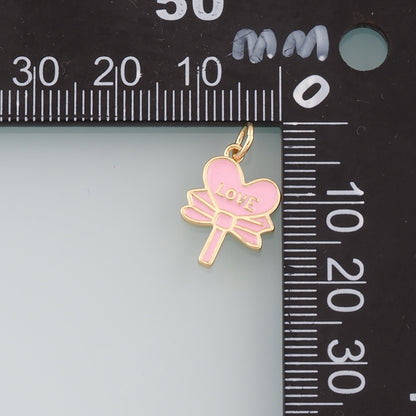 Gold Bow Lollipop Charms,18K Gold Filled Enamel Lollipop Pendant,Candy Charm Bracelet Necklace for DIY Jewelry Making Supply
