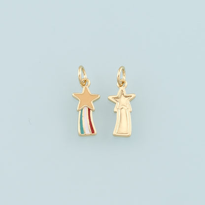 Gold Rainbow Star Charms,18K Gold Filled Star Pendant,Enamel Rainbow Charm Bracelet Necklace for DIY Jewelry Making Supply