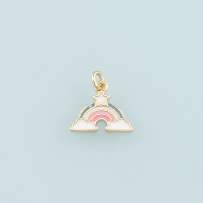 Gold Rainbow Charms,18K Gold Filled Rainbow Star Pendant,Enamel Rainbow Charm Bracelet Necklace for DIY Jewelry Making Supply